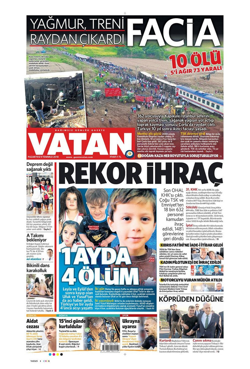 Gazete manşetleri 9 Temmuz 2018 Hürriyet - Sözcü - Posta - Resim: 2