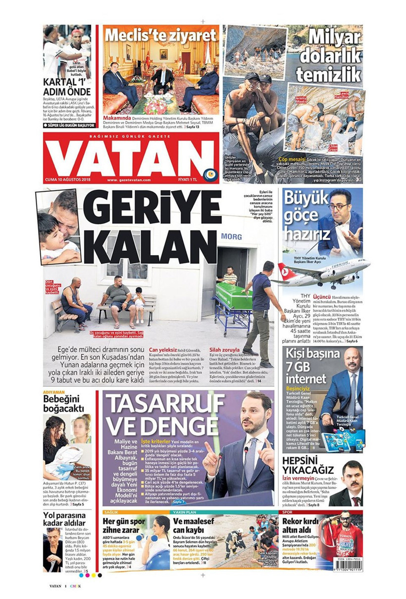Gazete manşetleri 10 Ağustos 2018 Hürriyet - Posta - Sabah - Resim: 1