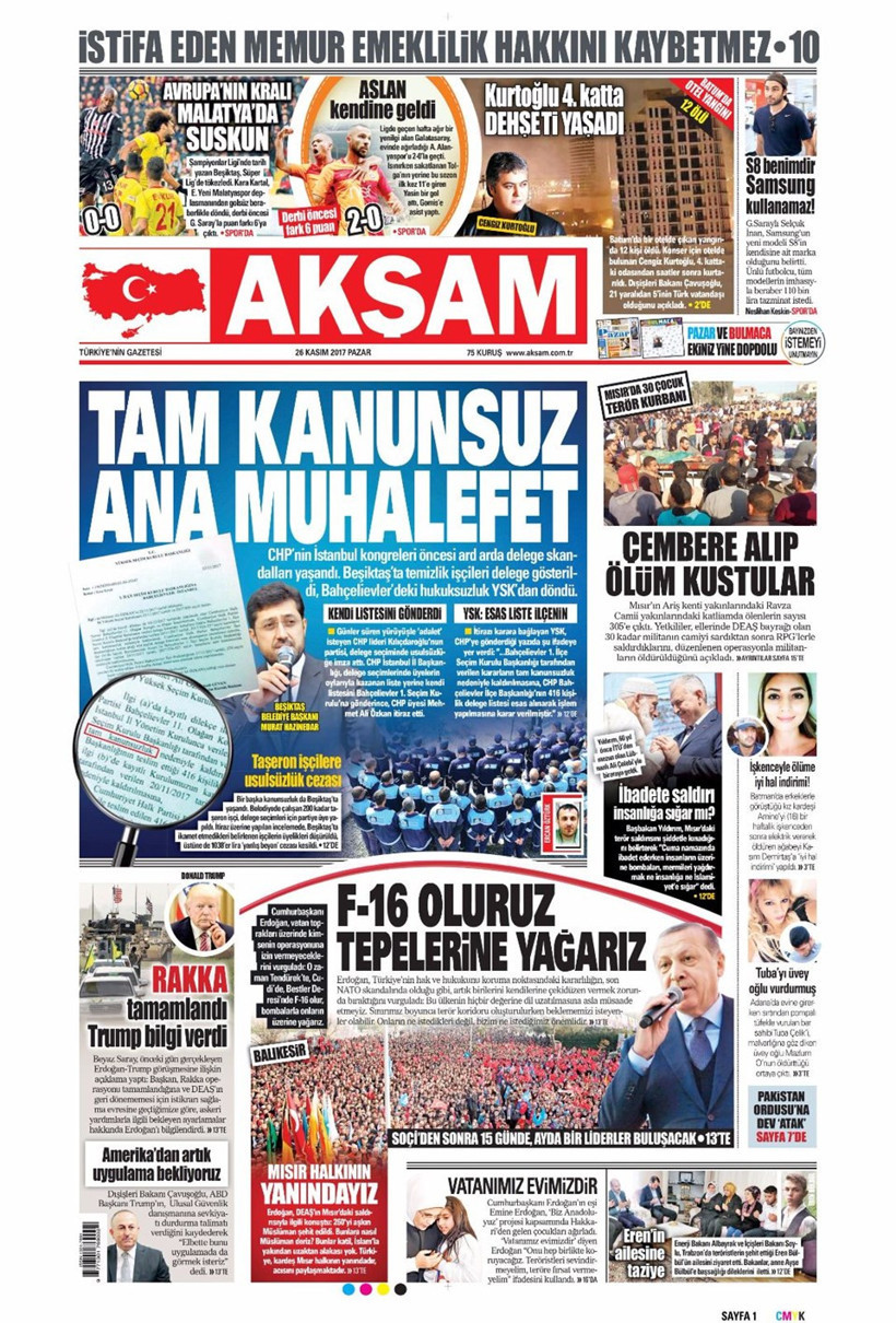 Gazete manşetleri Hürriyet - Fanatik - Fotomaç 26 Kasım 2017 - Resim: 2