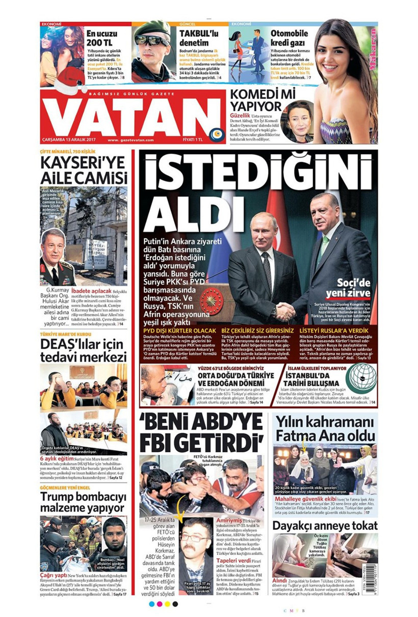 Gazete manşetleri Sözcü - Habertürk - Hürriyet 13 Aralık 2017 - Resim: 4