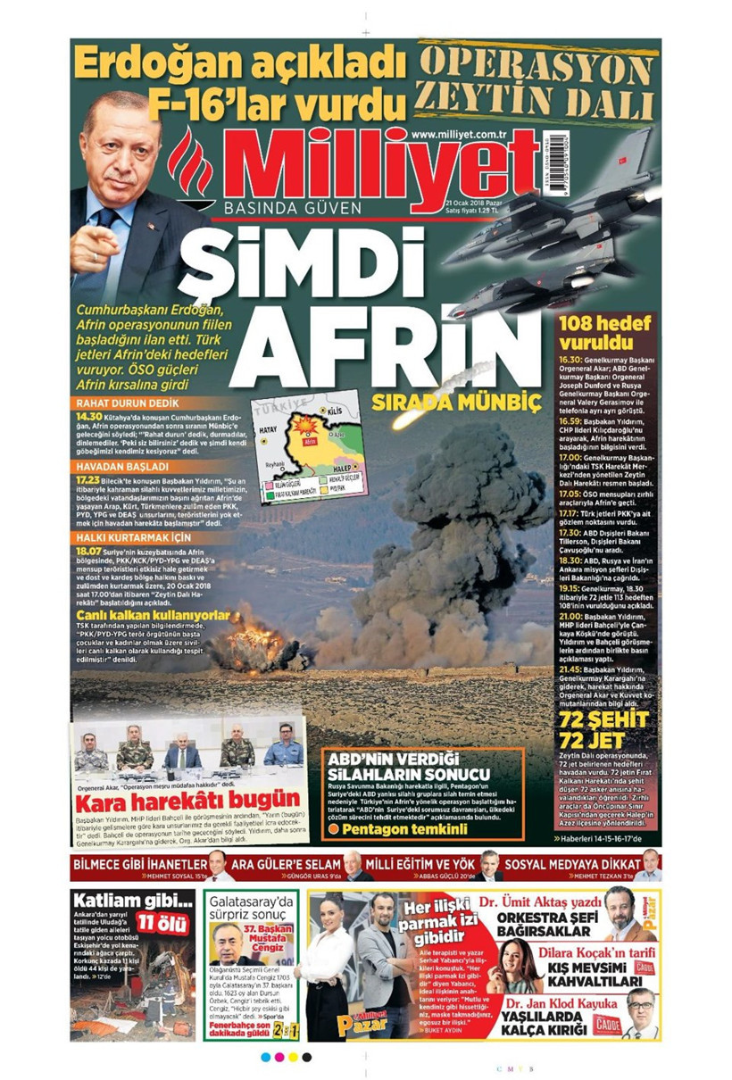 Gazete manşetleri Hürriyet - Sözcü - Fanatik 21 Ocak 2018 - Resim: 3