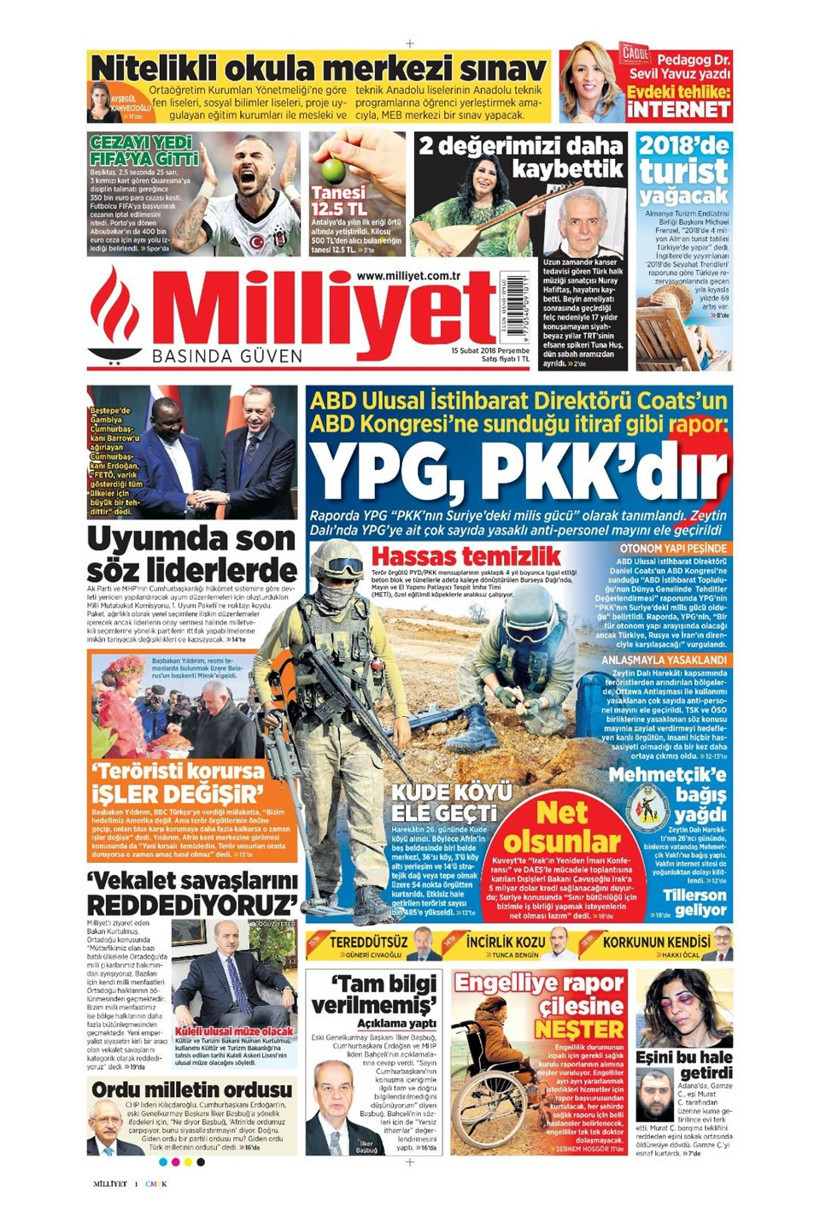 Gazete manşetleri 15 Şubat 2018 Hürriyet - Sözcü - Posta - Resim: 4