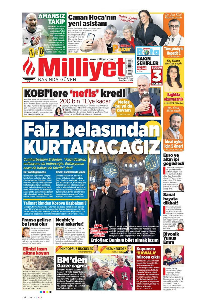 Gazete manşetleri  1 Nisan 2018 Hürriyet - Sözcü - Fanatik - Resim: 4