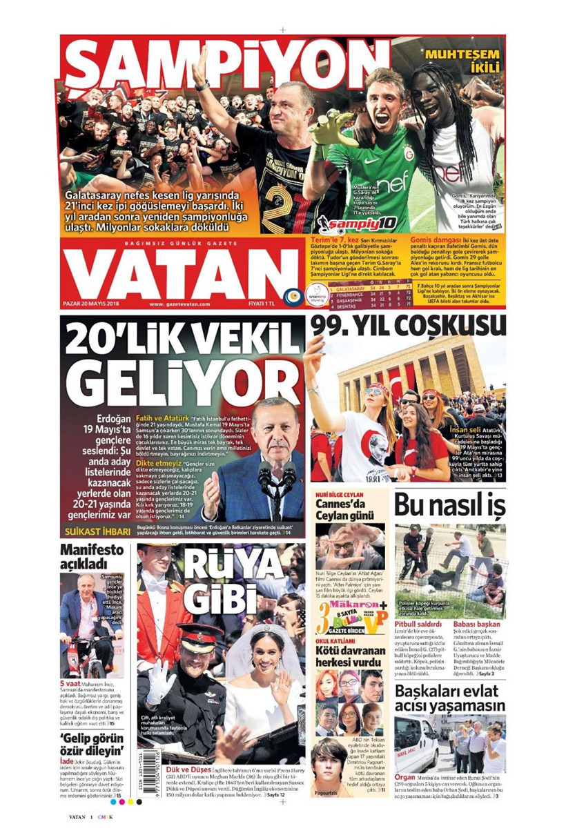 Gazete manşetleri 20 Mayıs 2018 Hürriyet - Sözcü - Fanatik - Resim: 4