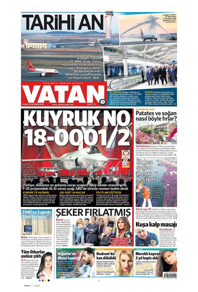 Gazete manşetleri 22 Haziran 2018 Hürriyet - Sözcü - Habertürk - Resim: 1