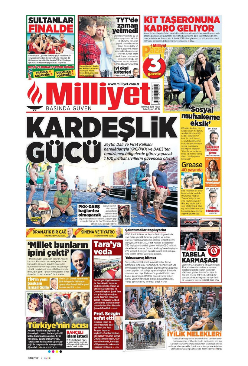 Gazete manşetleri 1 Temmuz 2018 Hürriyet - Sözcü - Fanatik - Resim: 1