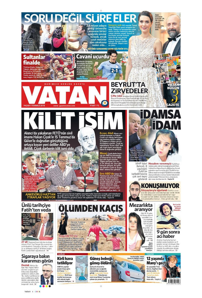 Gazete manşetleri 1 Temmuz 2018 Hürriyet - Sözcü - Fanatik - Resim: 4