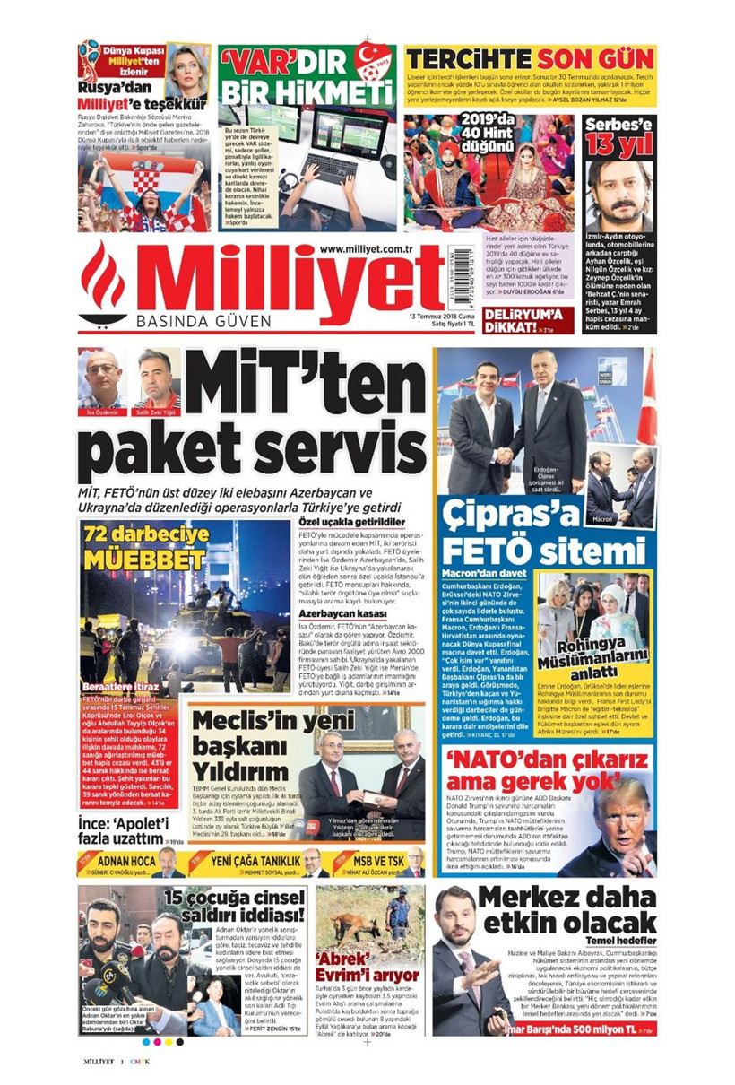 Gazete manşetleri 13 Temmuz 2018 Hürriyet - Sözcü - Posta - Resim: 2