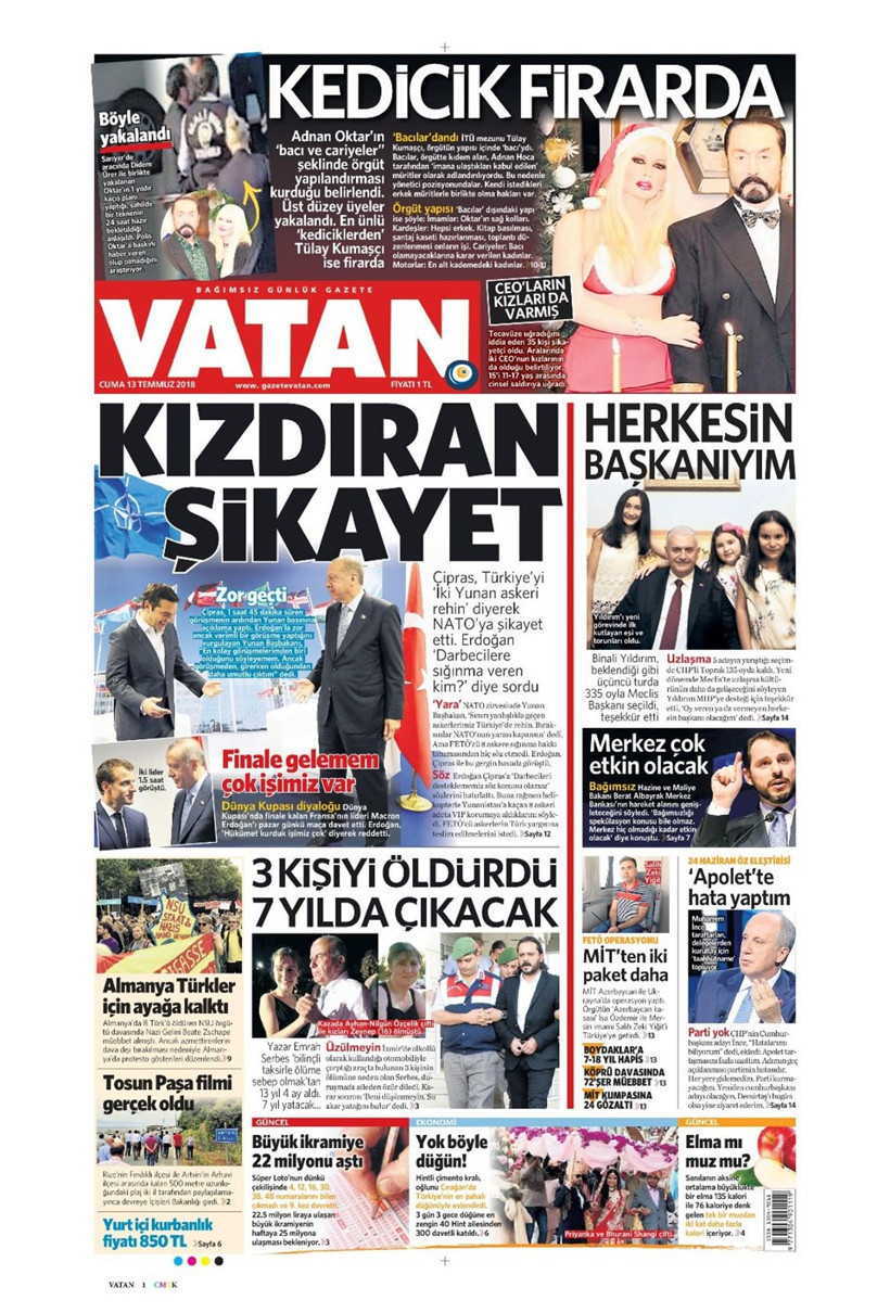 Gazete manşetleri 13 Temmuz 2018 Hürriyet - Sözcü - Posta - Resim: 3