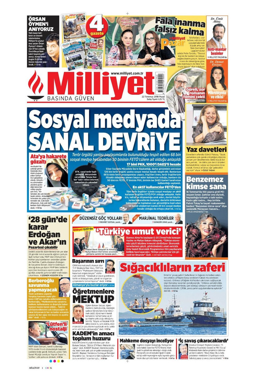 Gazete manşetleri 22 Temmuz 2018 Hürriyet - Posta - Sabah - Resim: 2