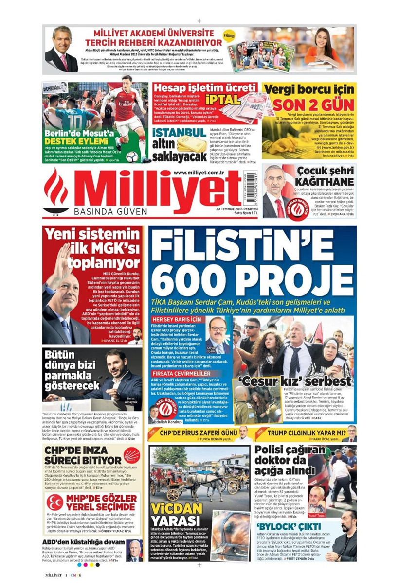 Gazete manşetleri 30 Temmuz 2018 Hürriyet - Posta - Sabah - Resim: 2