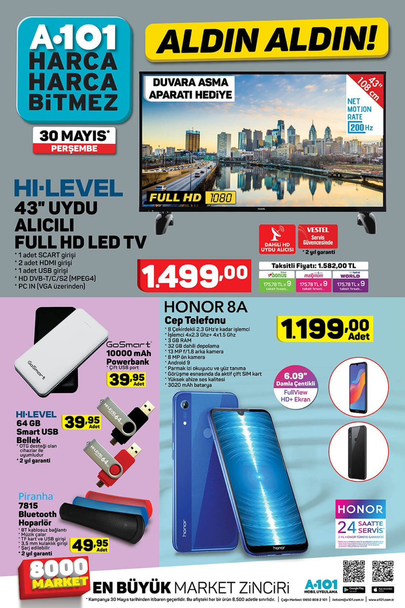 A 101'den cep telefonu ve Vestel TV! A101 30 Mayıs aldın aldın indirim kataloğu - Resim: 1