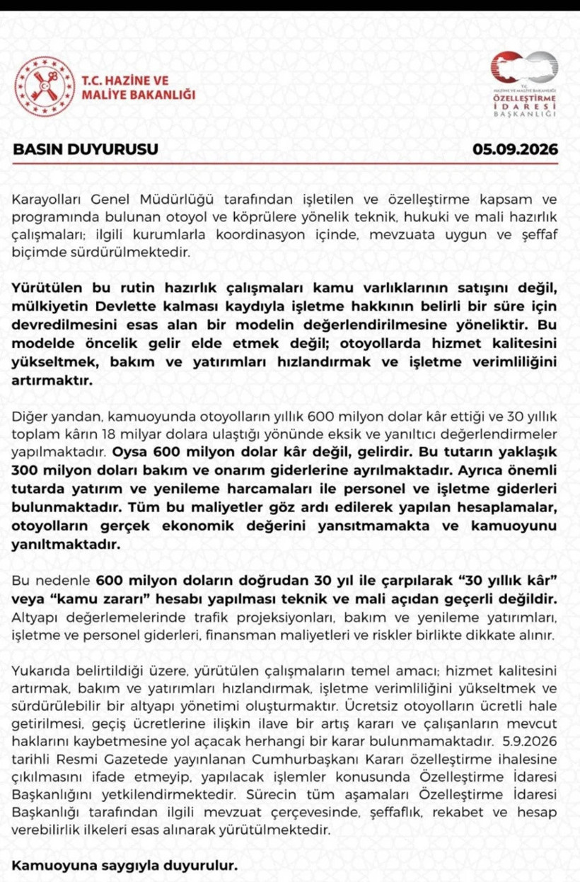 K&ouml;pr&uuml;ler ve otoyollar satılıyor mu? Hazine ve Maliye Bakanlığı'ndan a&ccedil;ıklama - Resim: 0