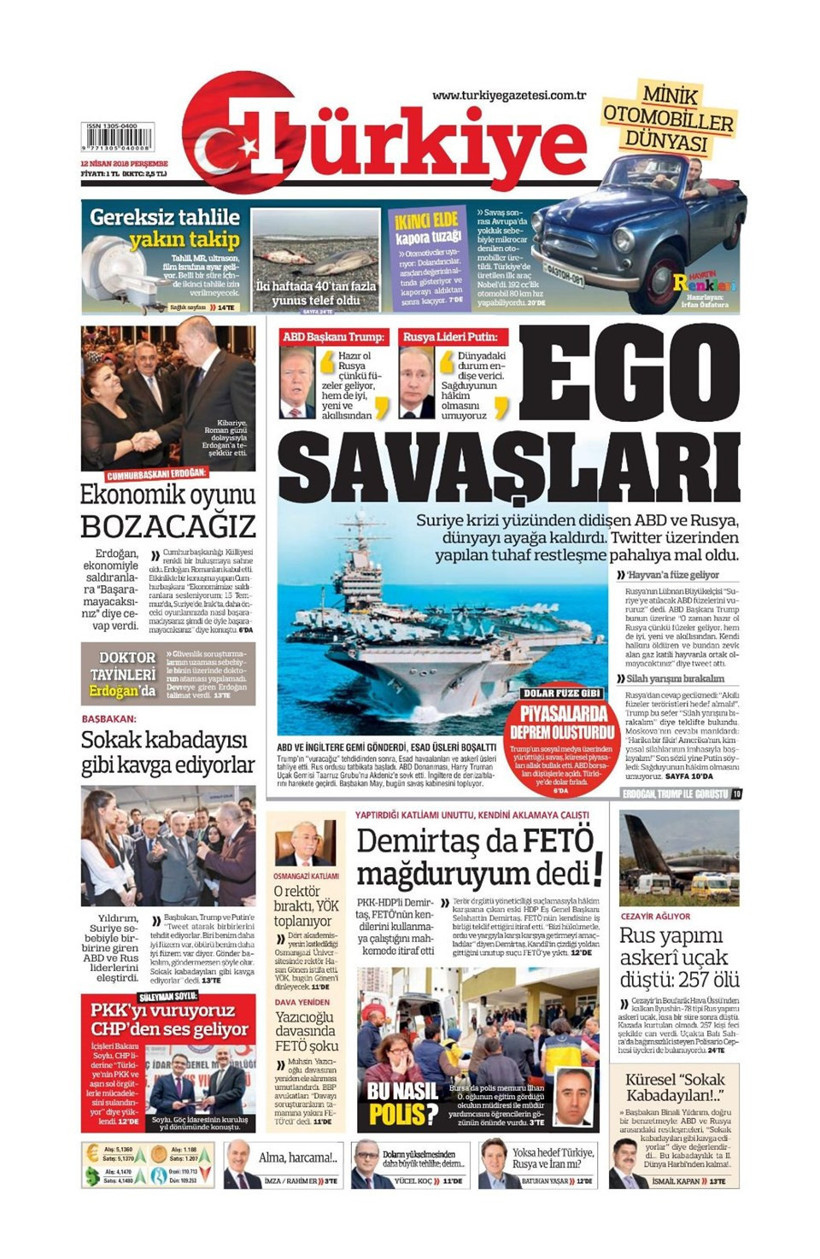 Gazete manşetleri 12 Nisan 2018 Hürriyet - Sözcü - Posta - Resim: 4