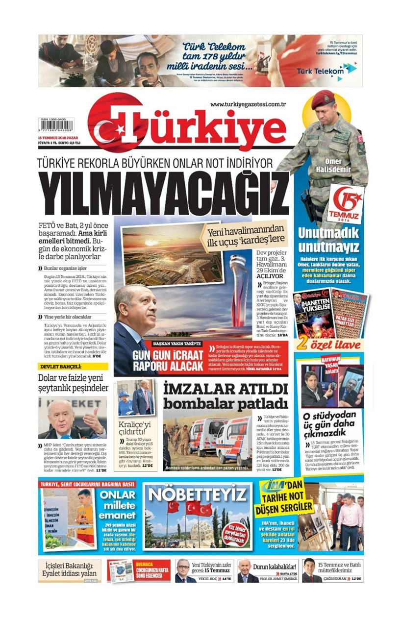 Gazete manşetleri 15 Temmuz 2018 Hürriyet - Sözcü - Fanatik - Resim: 4