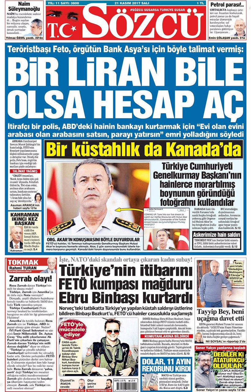 Gazete manşetleri Hürriyet - Sözcü - Fanatik 21 Kasım 2017 - Resim: 3