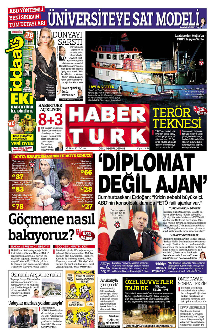 Gazete manşetleri Sözcü - Habertürk - Hürriyet 13 Ekim 2017 - Resim: 3