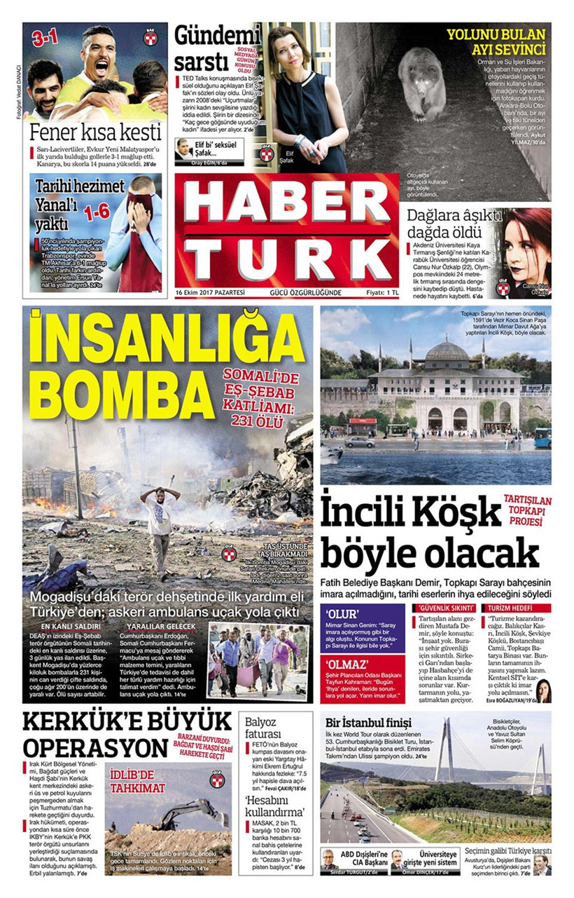 Gazete manşetleri Fanatik - Sözcü - Hürriyet 16 Ekim 2017 - Resim: 3