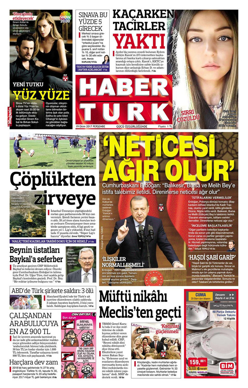 Gazete manşetleri Sözcü - Fanatik - Hürriyet 19 Ekim 2017 - Resim: 2