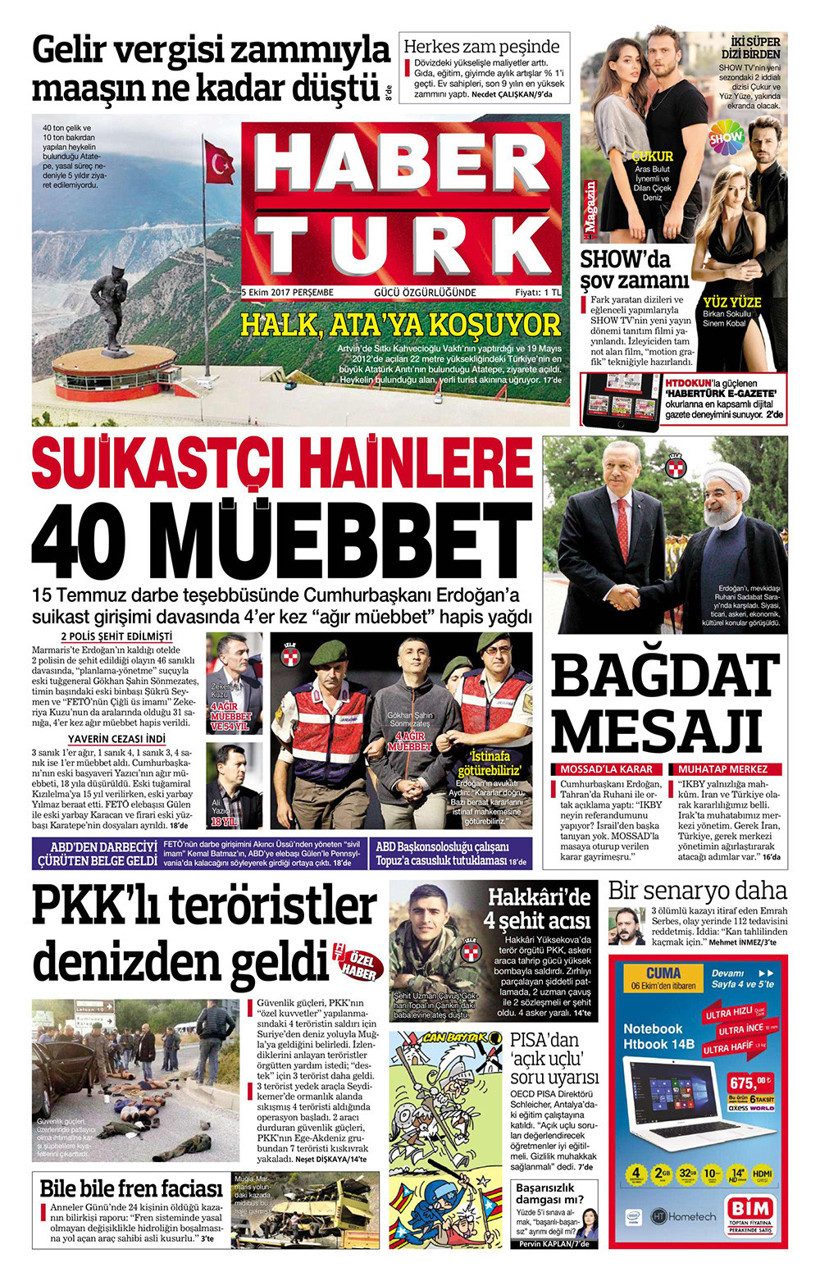 Gazete manşetleri Hürriyet - Sözcü - Cumhuriyet 5 Ekim 2017 - Resim: 4
