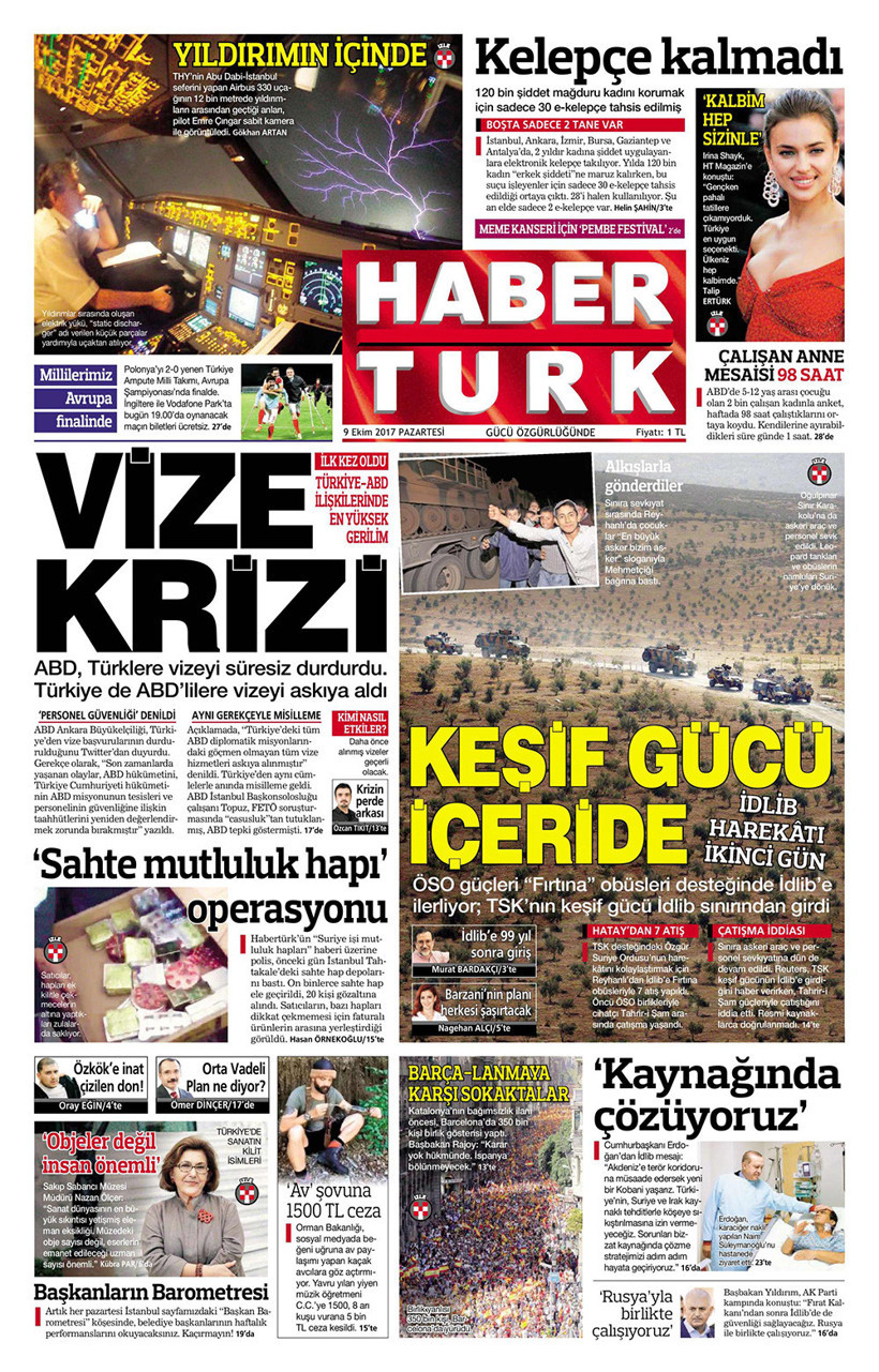 Gazete manşetleri Hürriyet - Sözcü - Habertürk 9 Ekim 2017  - Resim: 2