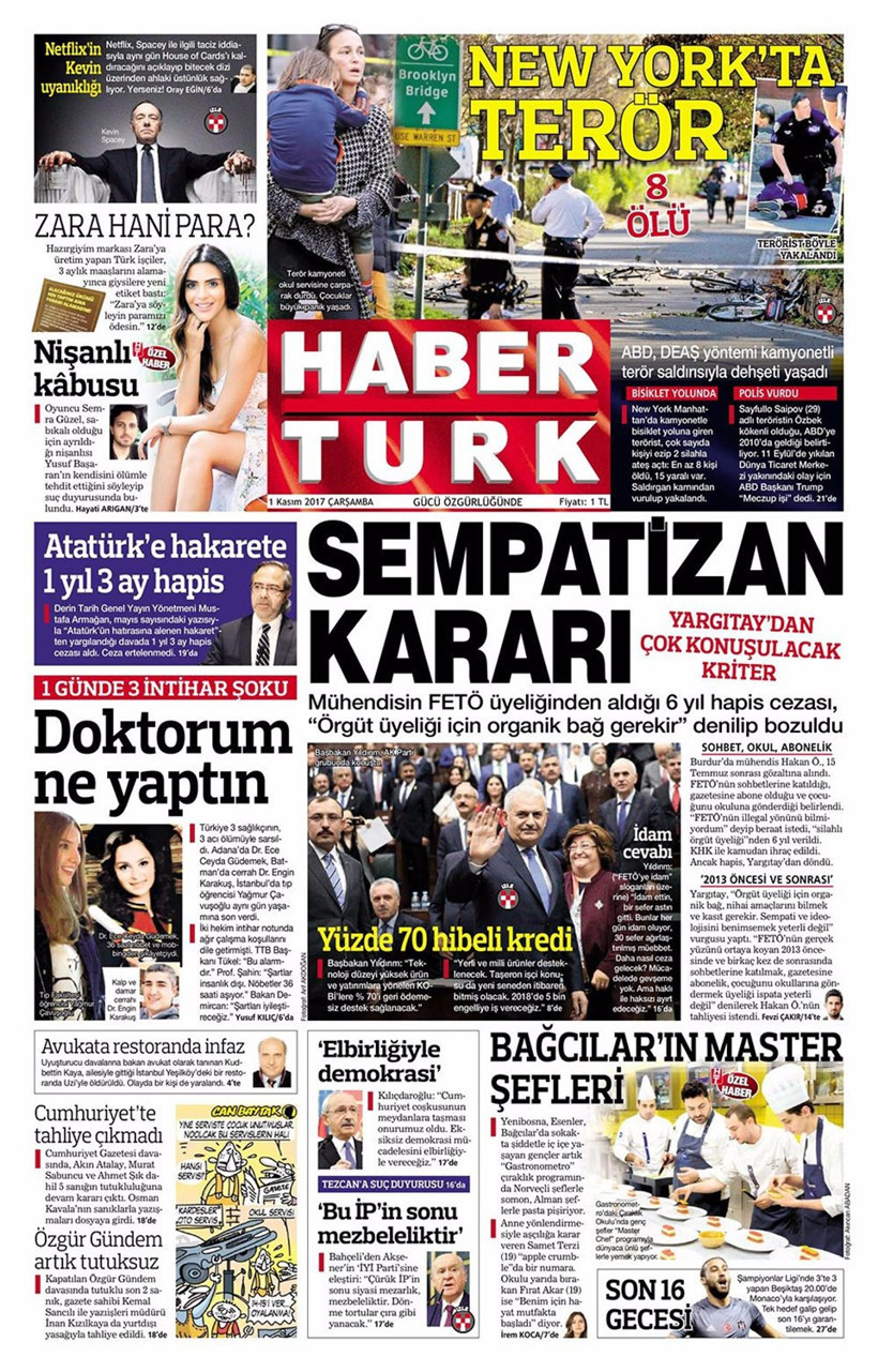 Gazete manşetleri Sözcü - Hürriyet - Sabah 1 Kasım 2017 - Resim: 2