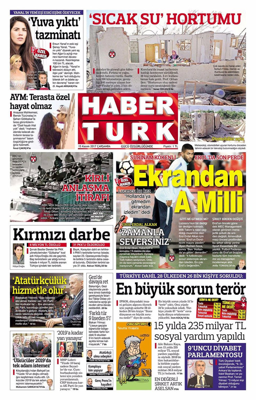 Gazete manşetleri Sözcü - Fanatik - Hürriyet 15 Kasım 2017  - Resim: 4