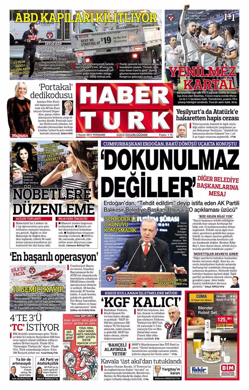Gazete manşetleri Sözcü - Fanatik - Hürriyet 2 Kasım 2017 - Resim: 3