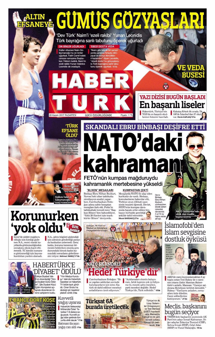 Gazete manşetleri Hürriyet - Sözcü - Fanatik 20 Kasım 2017 - Resim: 3