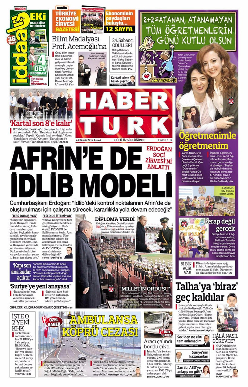 Gazete manşetleri Sözcü - Hürriyet - Milliyet 24 Kasım 2017 - Resim: 3