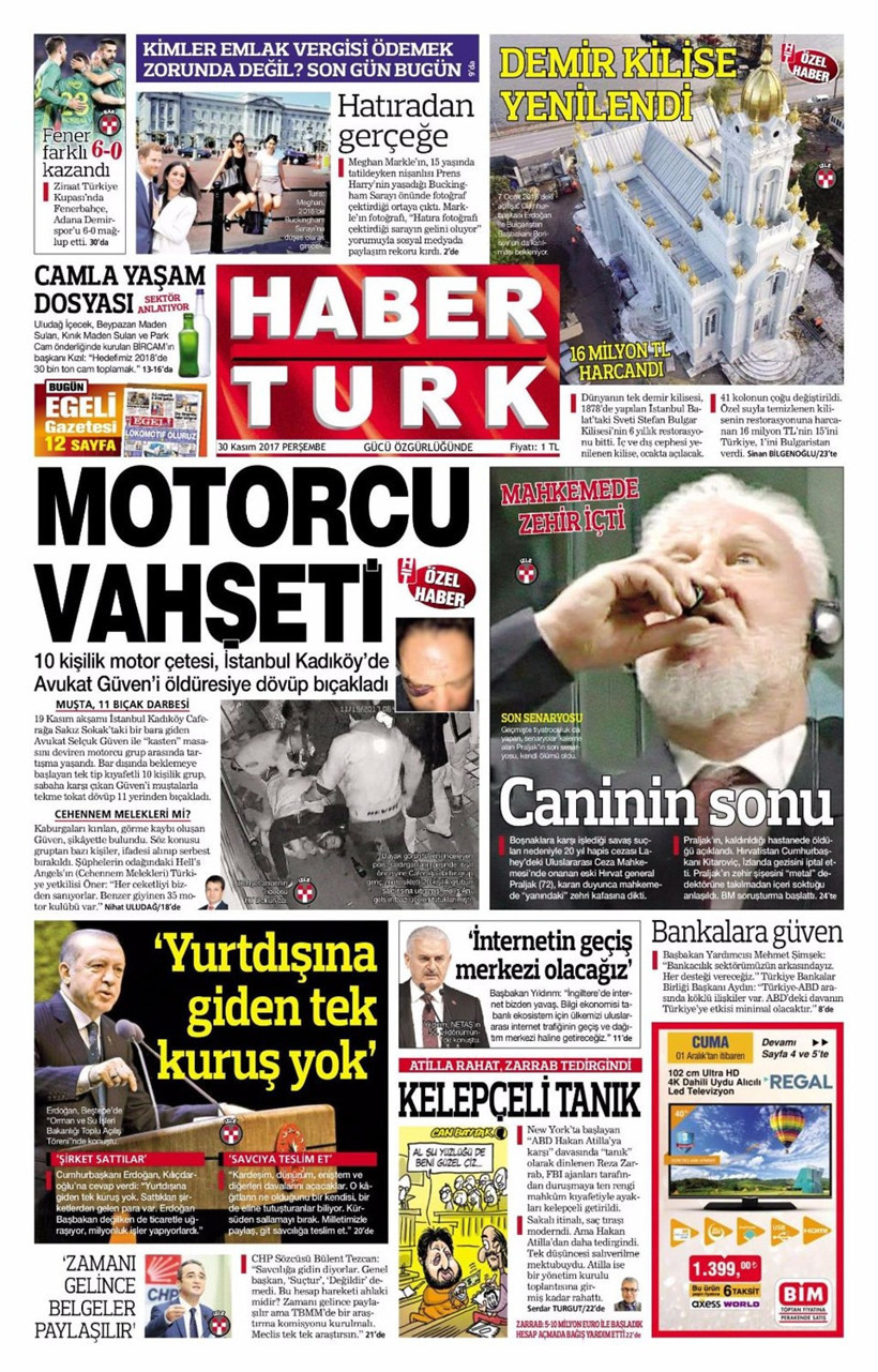 Gazete manşetleri Hürriyet - Milliyet - Sözcü 30 Kasım 2017 - Resim: 3