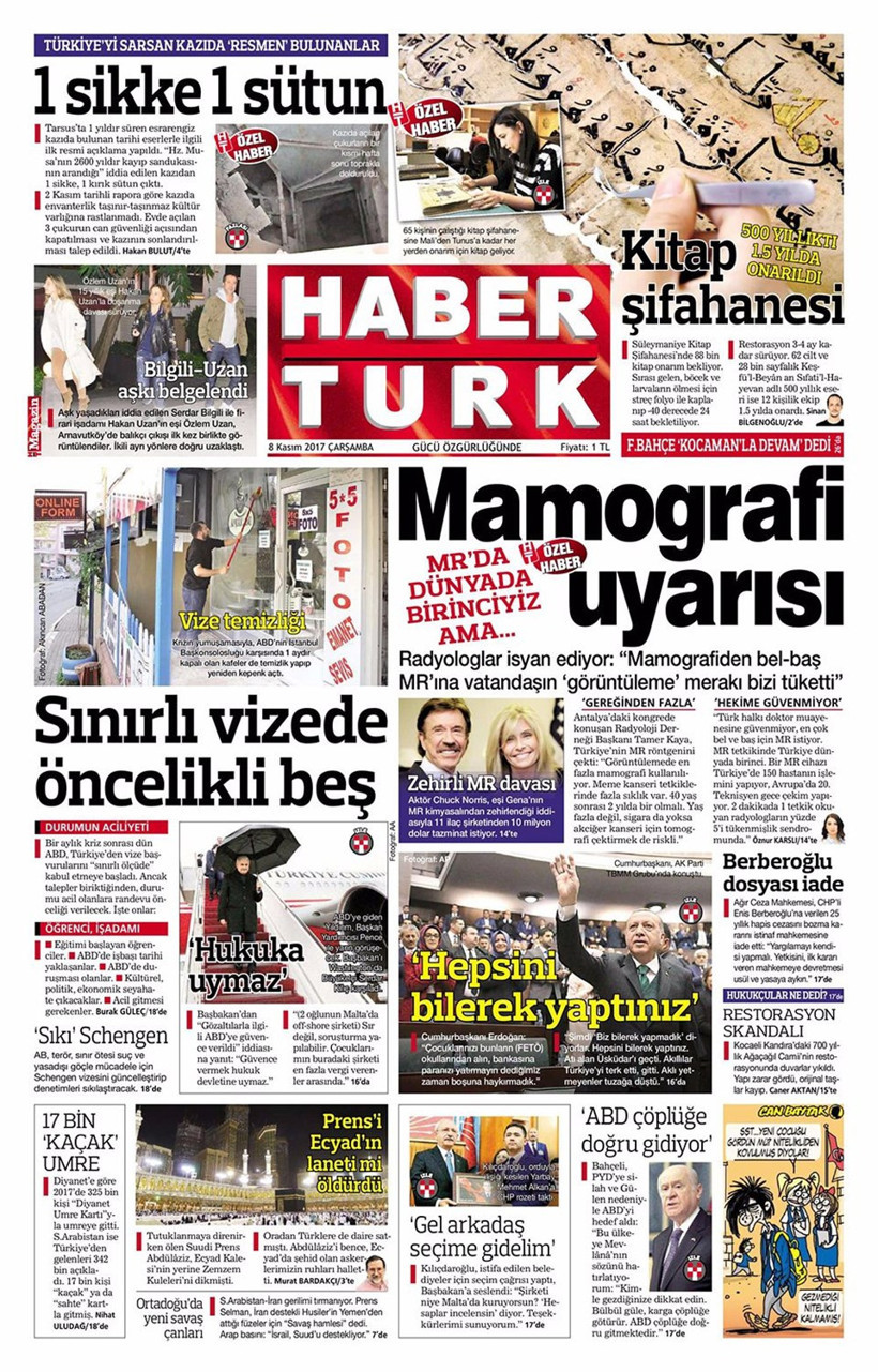 Gazete manşetleri Sözcü - Hürriyet - Habertürk 8 Kasım 2017 - Resim: 2