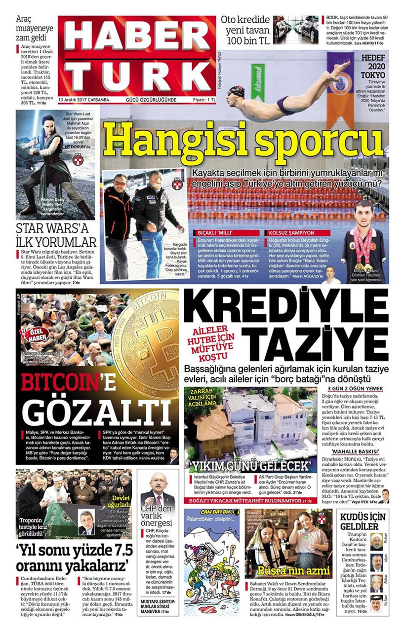 Gazete manşetleri Sözcü - Habertürk - Hürriyet 13 Aralık 2017 - Resim: 2