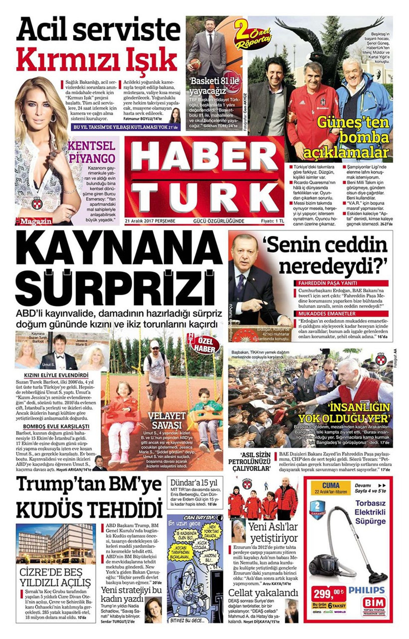Gazete manşetleri Milliyet - Hürriyet - Sözcü 21 Aralık 2017 - Resim: 4