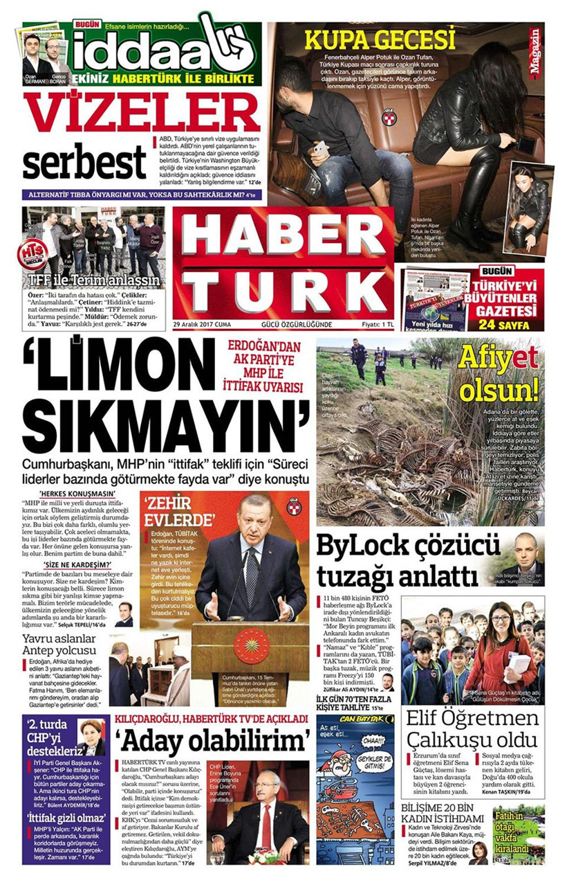 Gazete manşetleri Hürriyet - Sözcü - Habertürk 29 Aralık 2017 - Resim: 2
