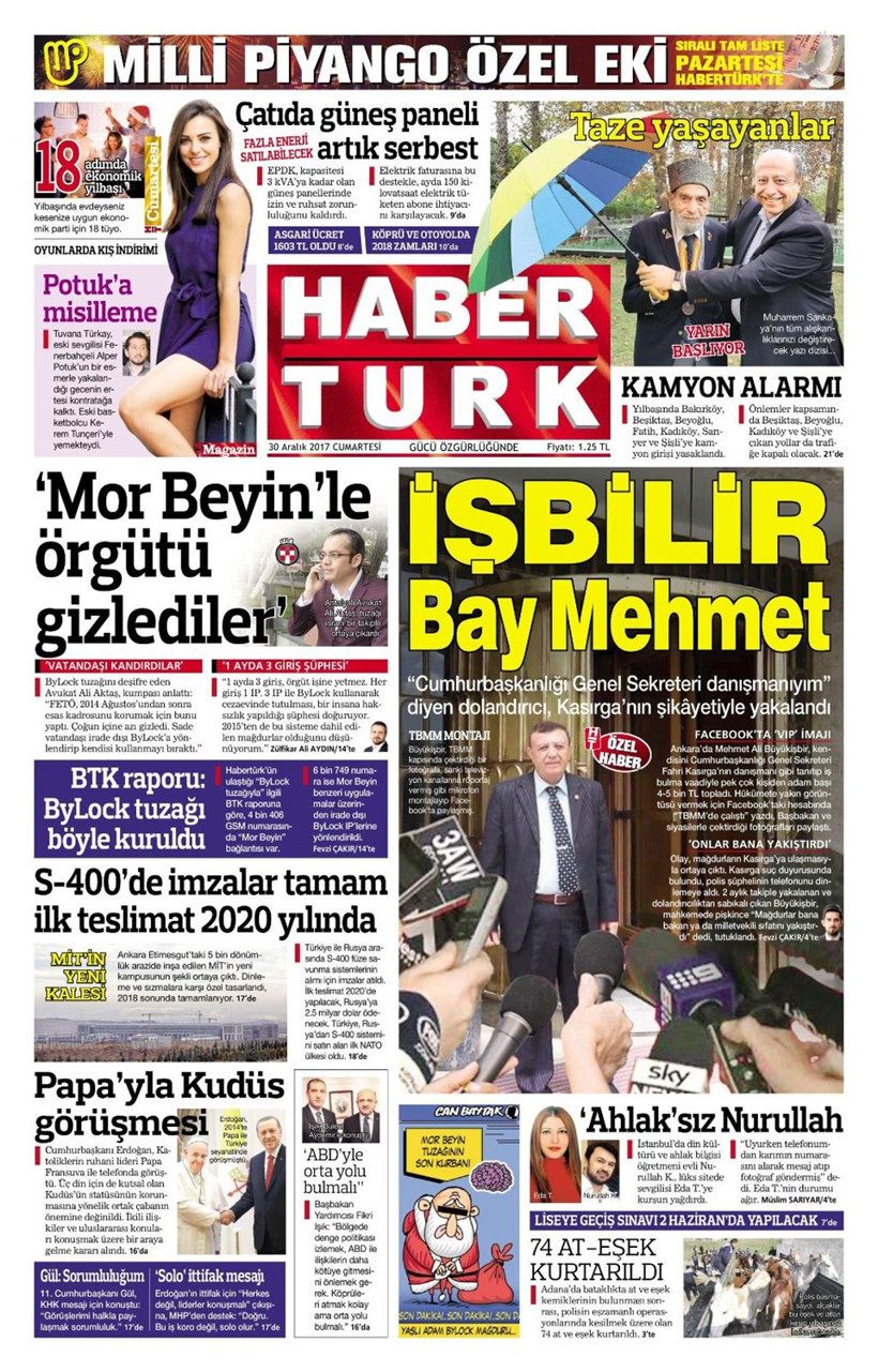 Gazete manşetleri Hürriyet - Sözcü - Sabah 30 Aralık 2017 - Resim: 2