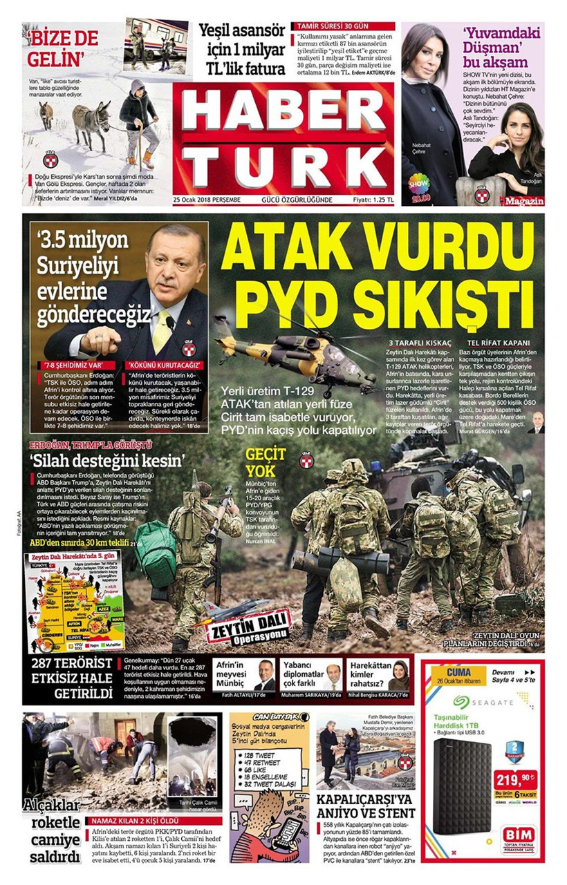 Gazete manşetleri Sözcü - Hürriyet - Milliyet 25 Ocak 2018 - Resim: 3