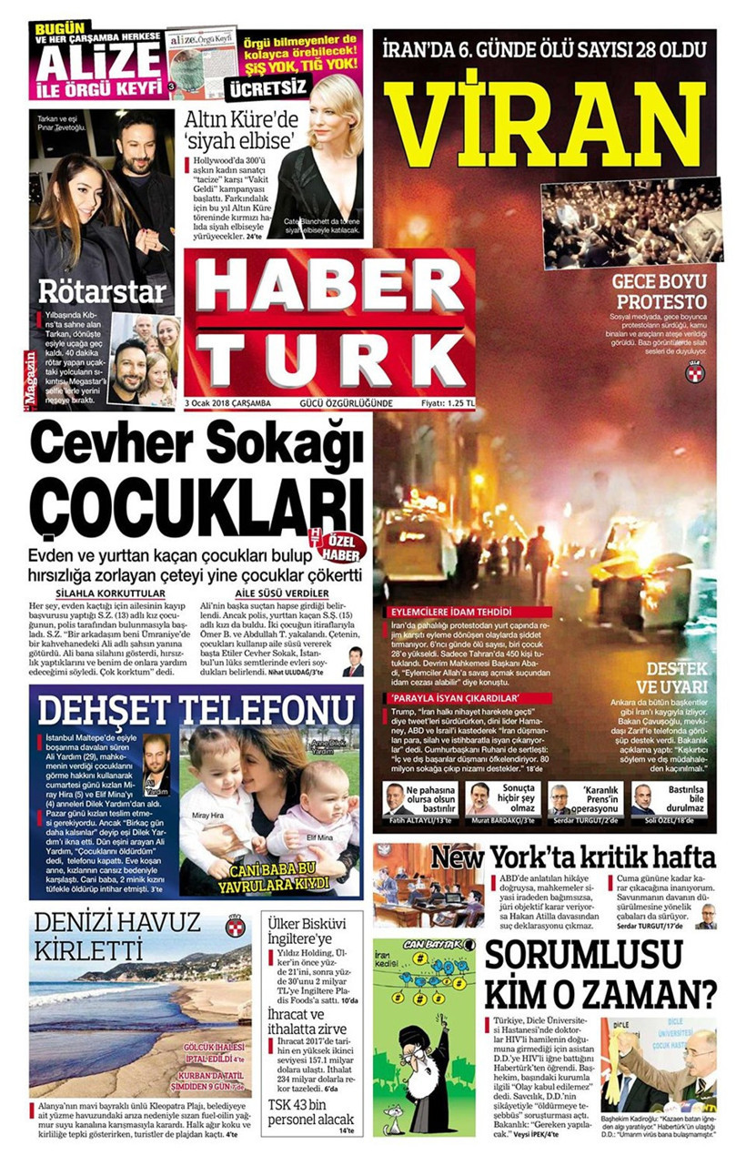 Gazete manşetleri Sözcü - Hürriyet - Habertürk 3 Ocak 2018 - Resim: 2