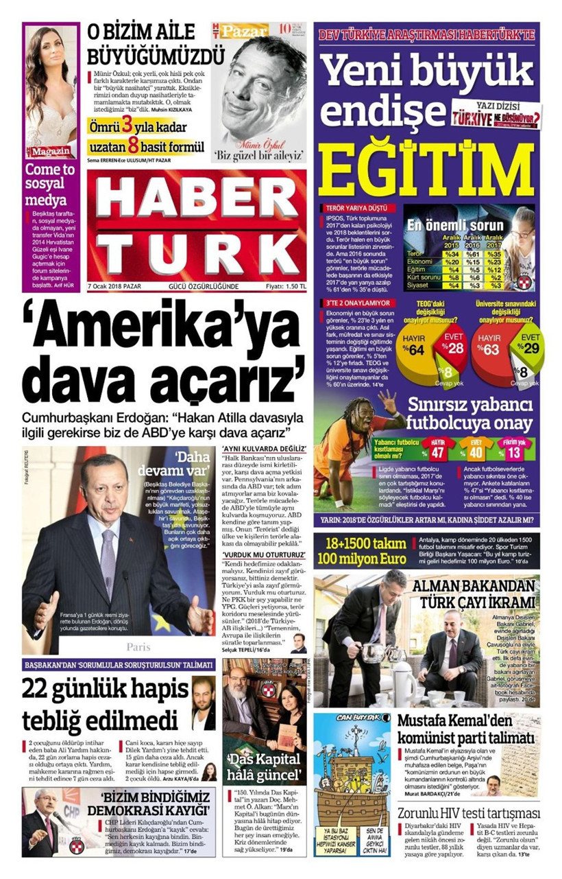 Gazete manşetleri Hürriyet - Sözcü- Sabah 7 Ocak 2018 - Resim: 1