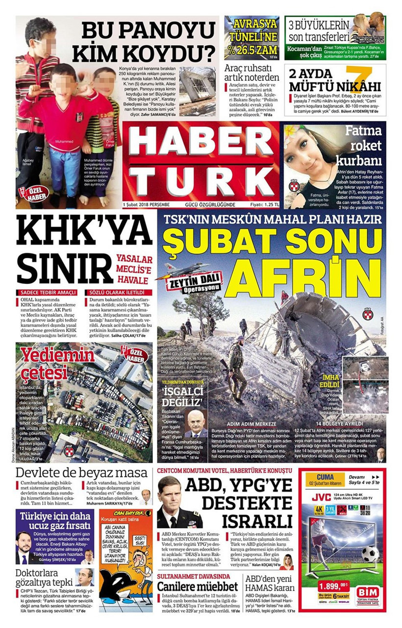 Gazete manşetleri Hürriyet-Fanatik-Sözcü 1 Şubat 2018 - Resim: 1