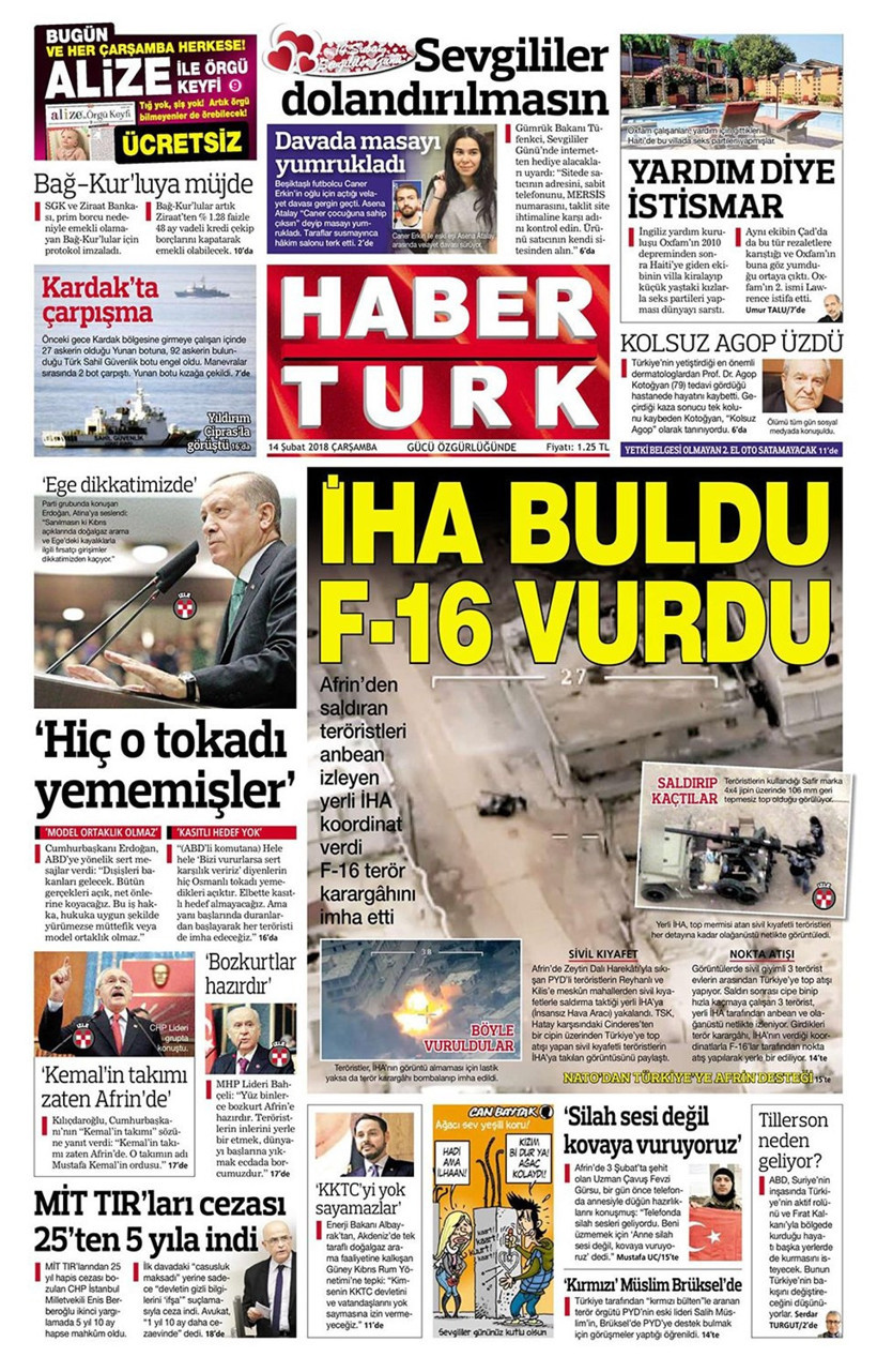 Gazete manşetleri 14 Şubat 2018 Hürriyet - Sözcü - Posta - Resim: 2