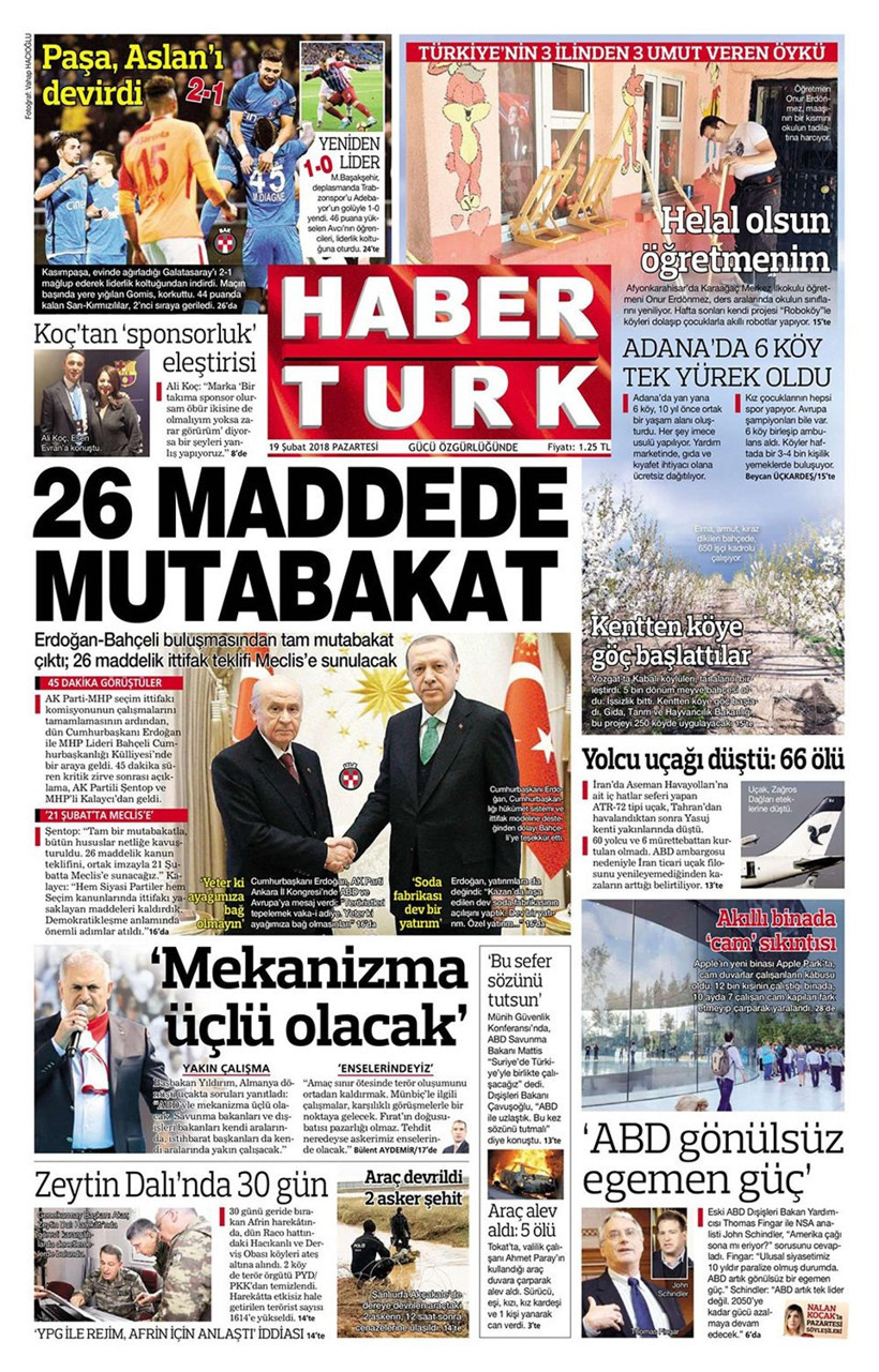 Gazete manşetleri 19 Şubat 2018 Hürriyet - Sözcü - Posta - Resim: 3