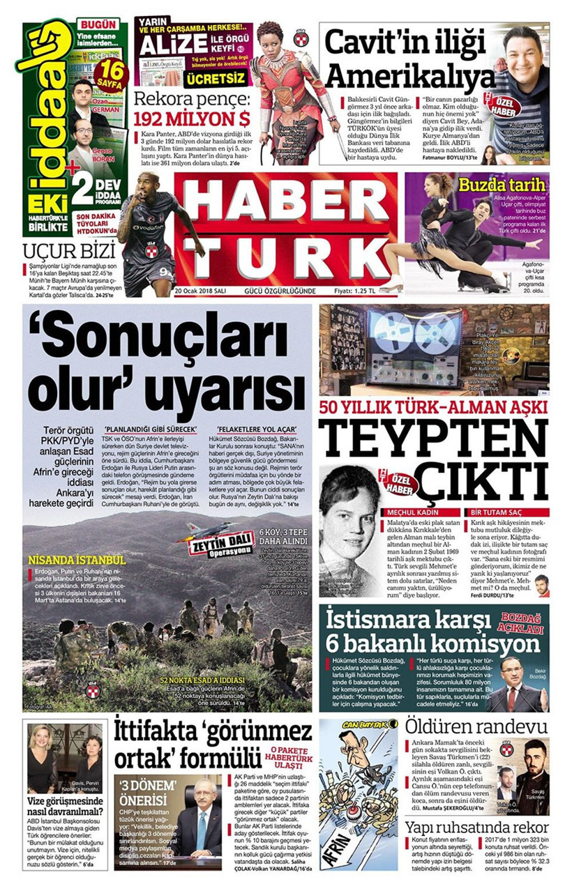 Gazete manşetleri 20 Şubat 2018 Hürriyet - Sözcü - Milliyet - Resim: 2