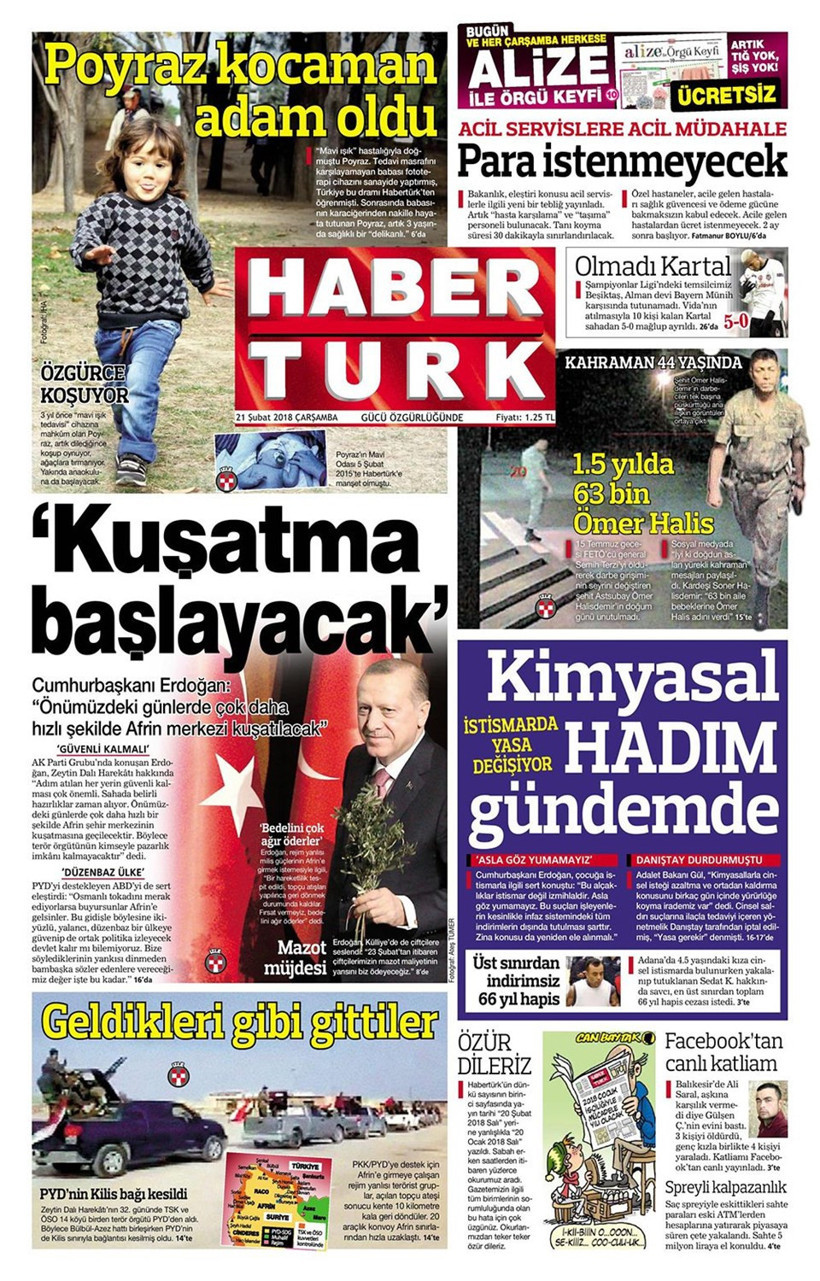 Gazete manşetleri 21 Şubat 2018 Hürriyet - Sözcü - Posta - Resim: 2