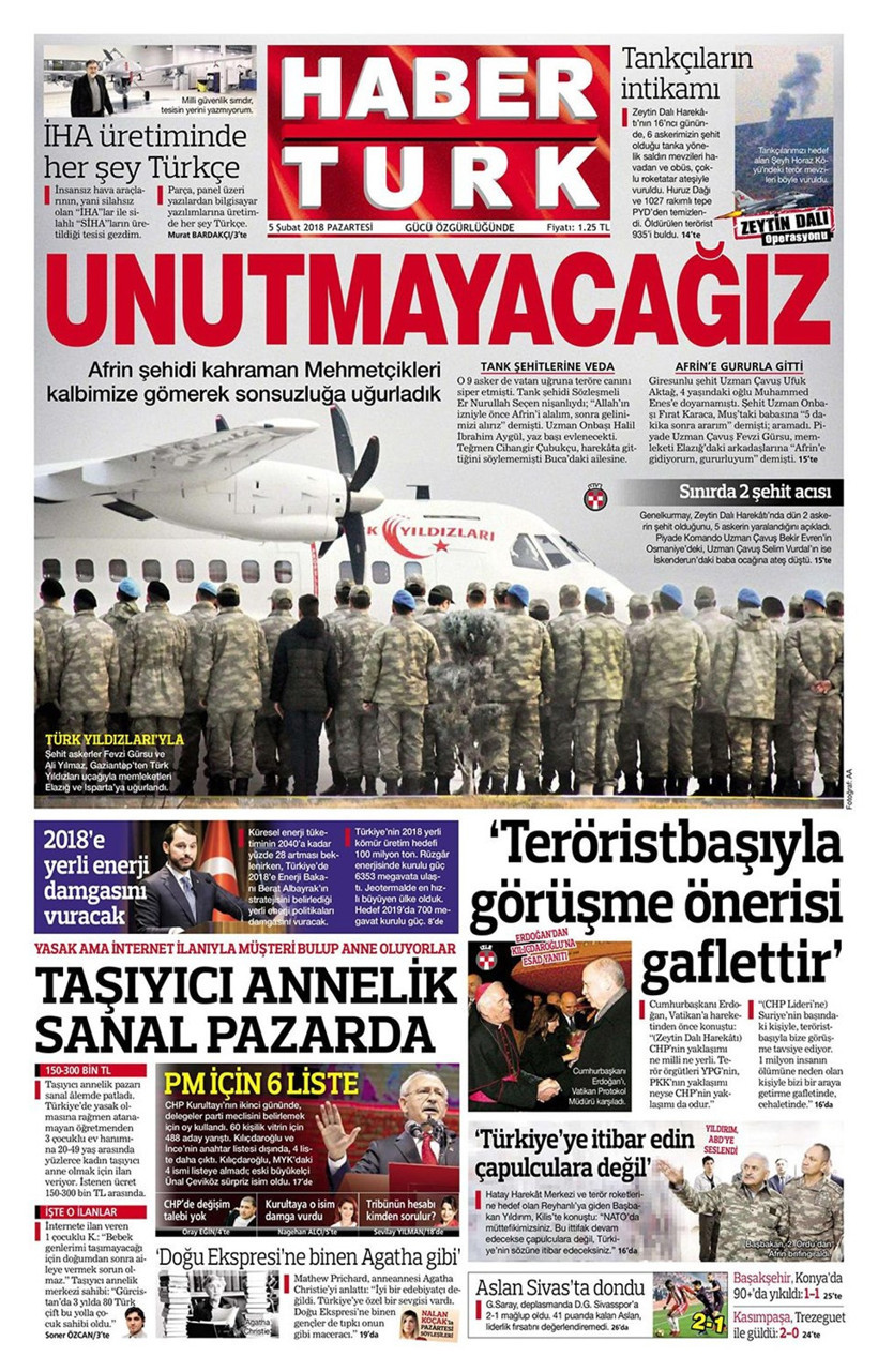 Gazete manşetleri 5 Şubat 2018 Hürriyet - Sözcü - Fanatik - Resim: 3