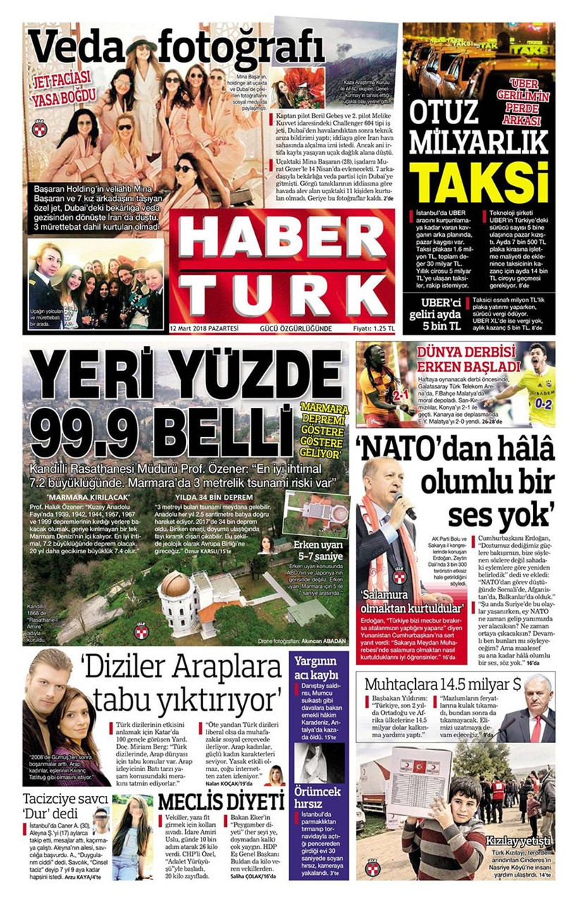 Gazete manşetleri 12 Mart 2018 Hürriyet - Sözcü - Fanatik - Resim: 3