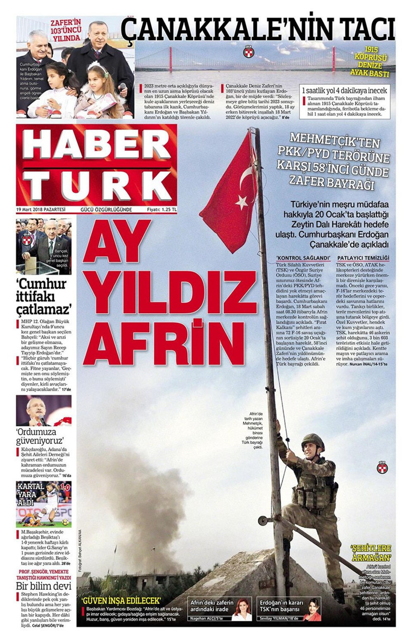 Gazete manşetleri 19 Mart 2018 Hürriyet - Sözcü - Fanatik - Resim: 2