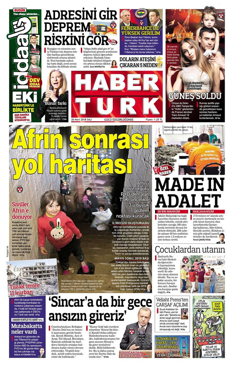 Gazete manşetleri 20 Mart 2018 Hürriyet - Sözcü - Posta - Resim: 2