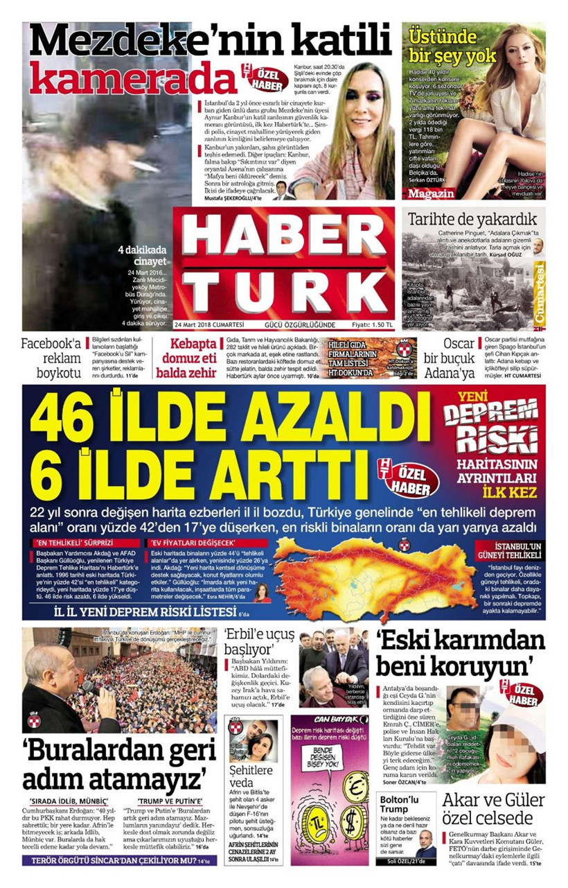 Gazete manşetleri 24 Mart 2018 Hürriyet - Sözcü - Posta - Resim: 1