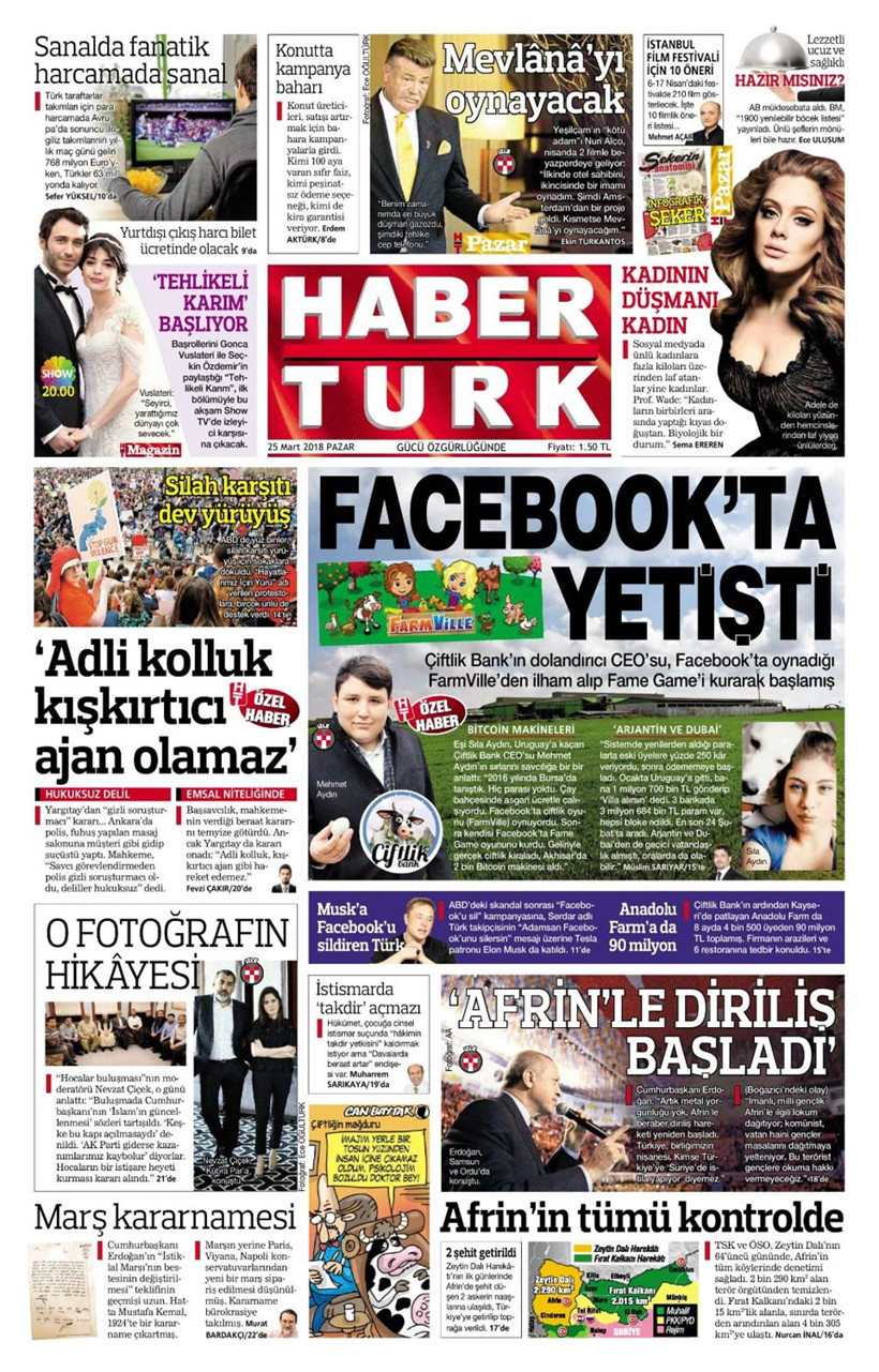Gazete manşetleri 25 Mart 2018 Hürriyet - Sözcü - Fanatik - Resim: 1